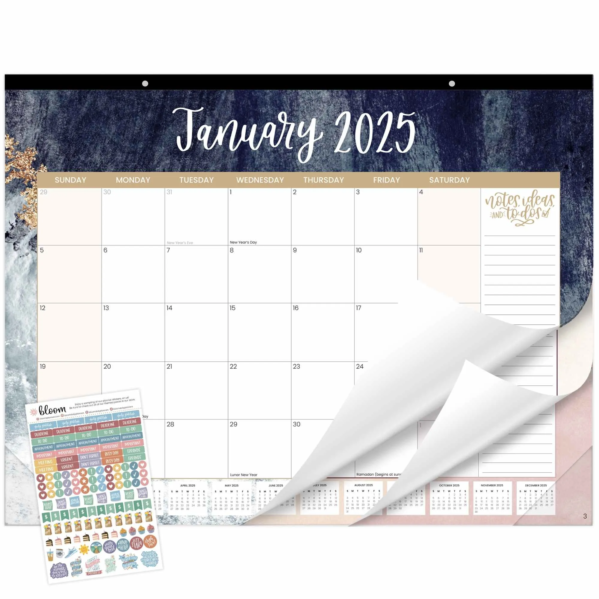 2025 Desk Calendar, 16" x 21", Watercolor