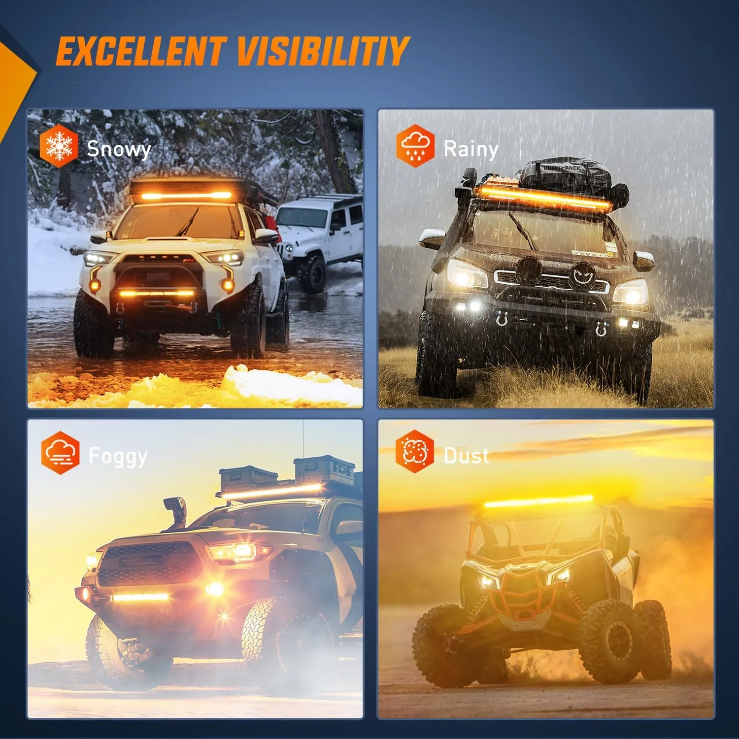 51 Inch 250W 15500LM Amber Slim Spot Flood Led Light Bar | 2 Style Mounts