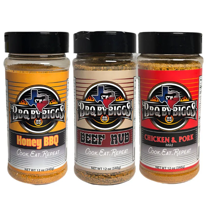 BBQ by Biggs 3-Pack Rub Set – Beef, Chicken & Pork, and Honey BBQ Rubs