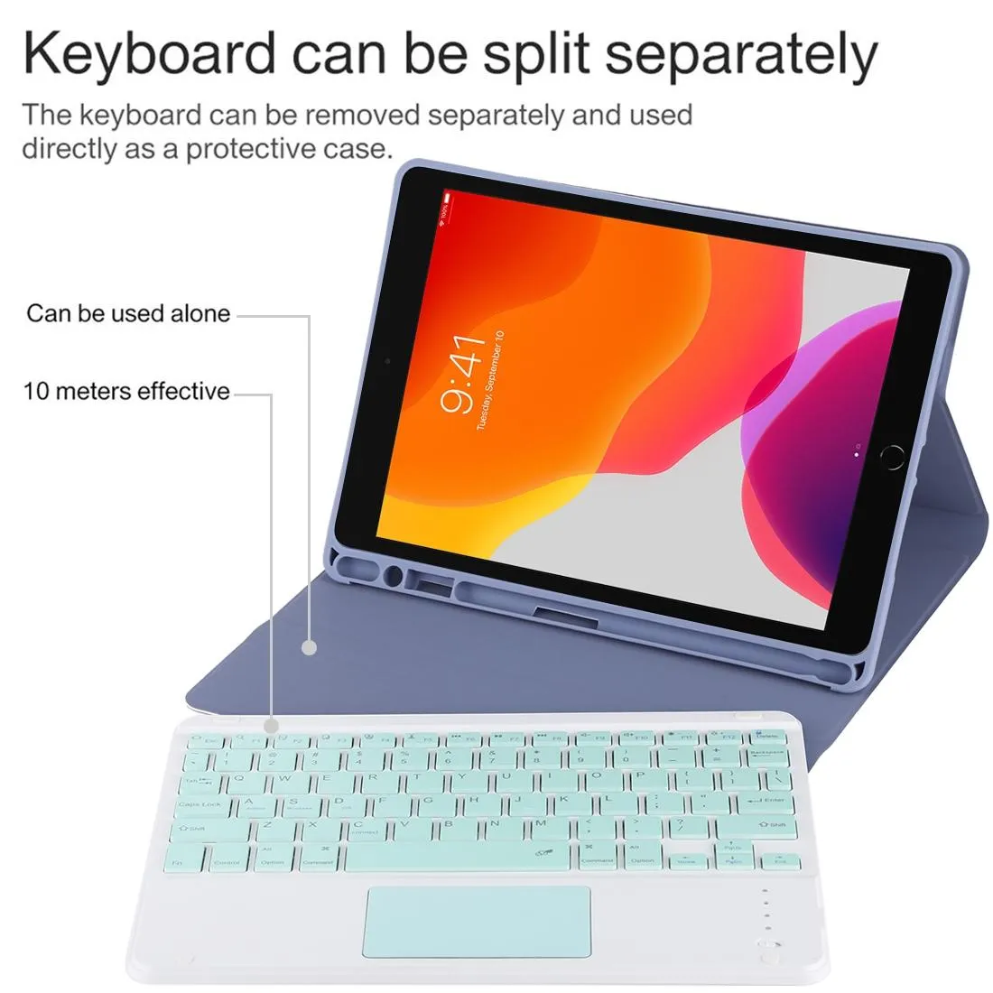 Bluetooth Keyboard & Tablet Case For Ipad 10.2 / Ipad Air 2019 - Detachable Touch Pad Pen Slot Holder - Microfiber Leather