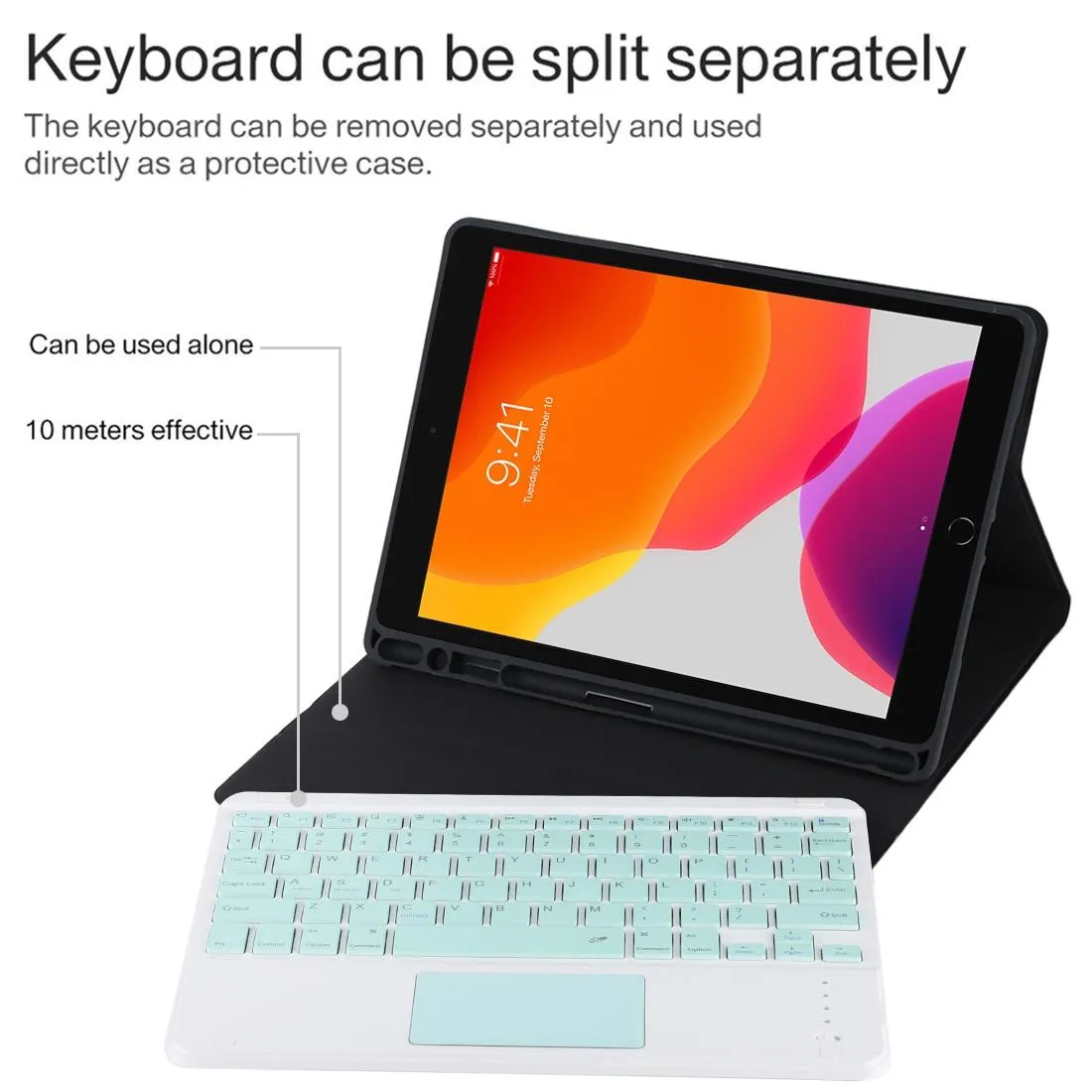Bluetooth Keyboard & Tablet Case For Ipad 10.2 / Ipad Air 2019 - Detachable Touch Pad Pen Slot Holder - Microfiber Leather