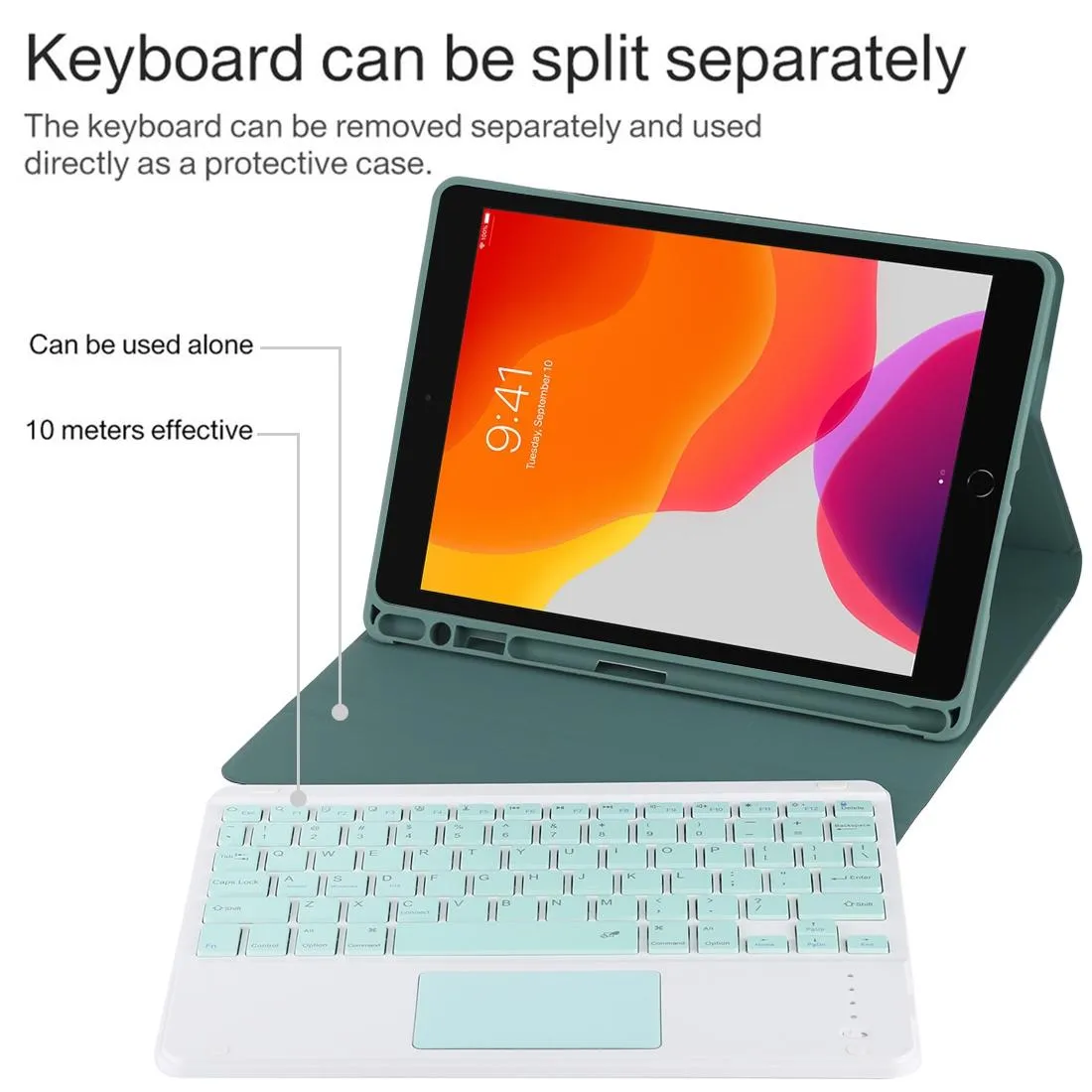 Bluetooth Keyboard & Tablet Case For Ipad 10.2 / Ipad Air 2019 - Detachable Touch Pad Pen Slot Holder - Microfiber Leather