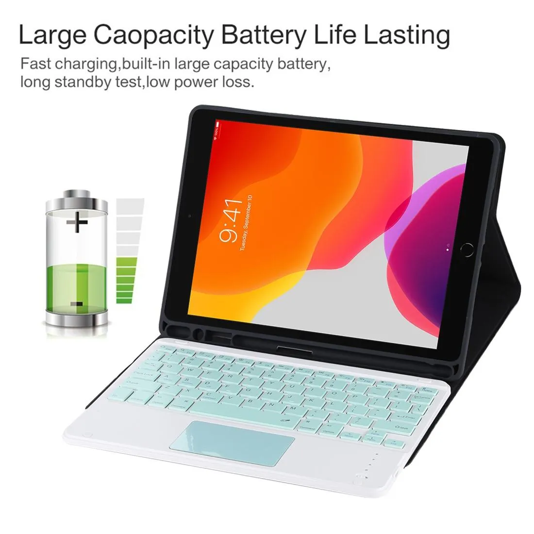 Bluetooth Keyboard & Tablet Case For Ipad 10.2 / Ipad Air 2019 - Detachable Touch Pad Pen Slot Holder - Microfiber Leather