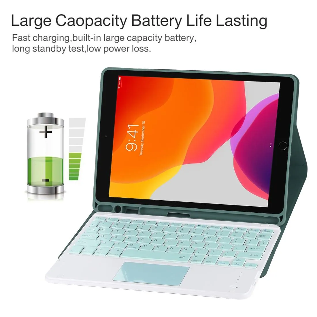 Bluetooth Keyboard & Tablet Case For Ipad 10.2 / Ipad Air 2019 - Detachable Touch Pad Pen Slot Holder - Microfiber Leather