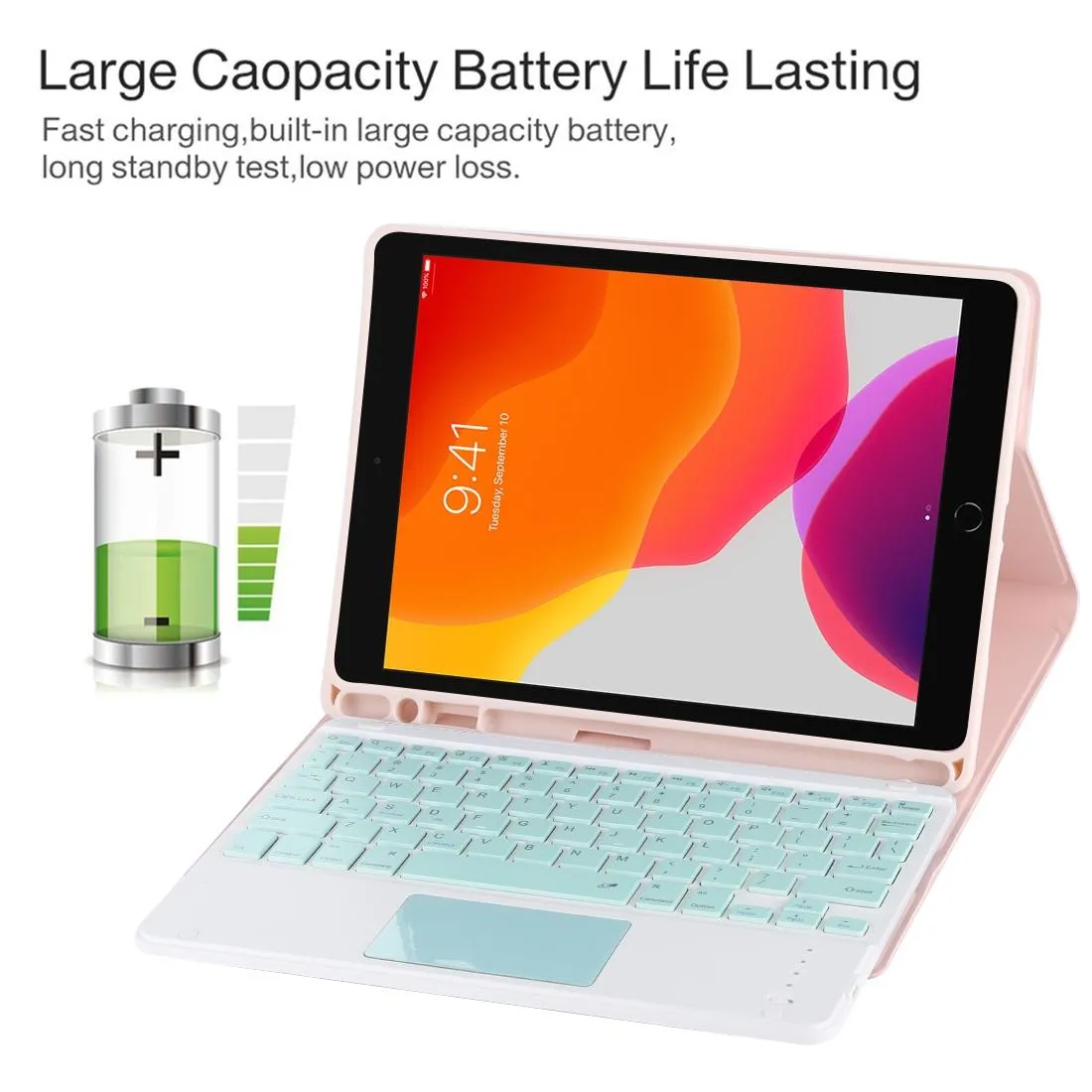 Bluetooth Keyboard & Tablet Case For Ipad 10.2 / Ipad Air 2019 - Detachable Touch Pad Pen Slot Holder - Microfiber Leather