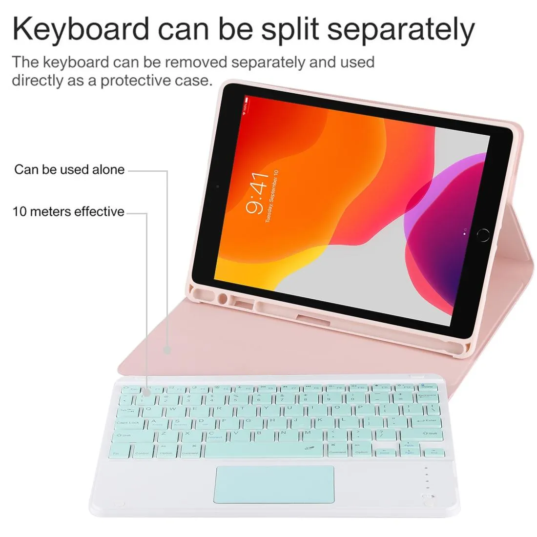 Bluetooth Keyboard & Tablet Case For Ipad 10.2 / Ipad Air 2019 - Detachable Touch Pad Pen Slot Holder - Microfiber Leather