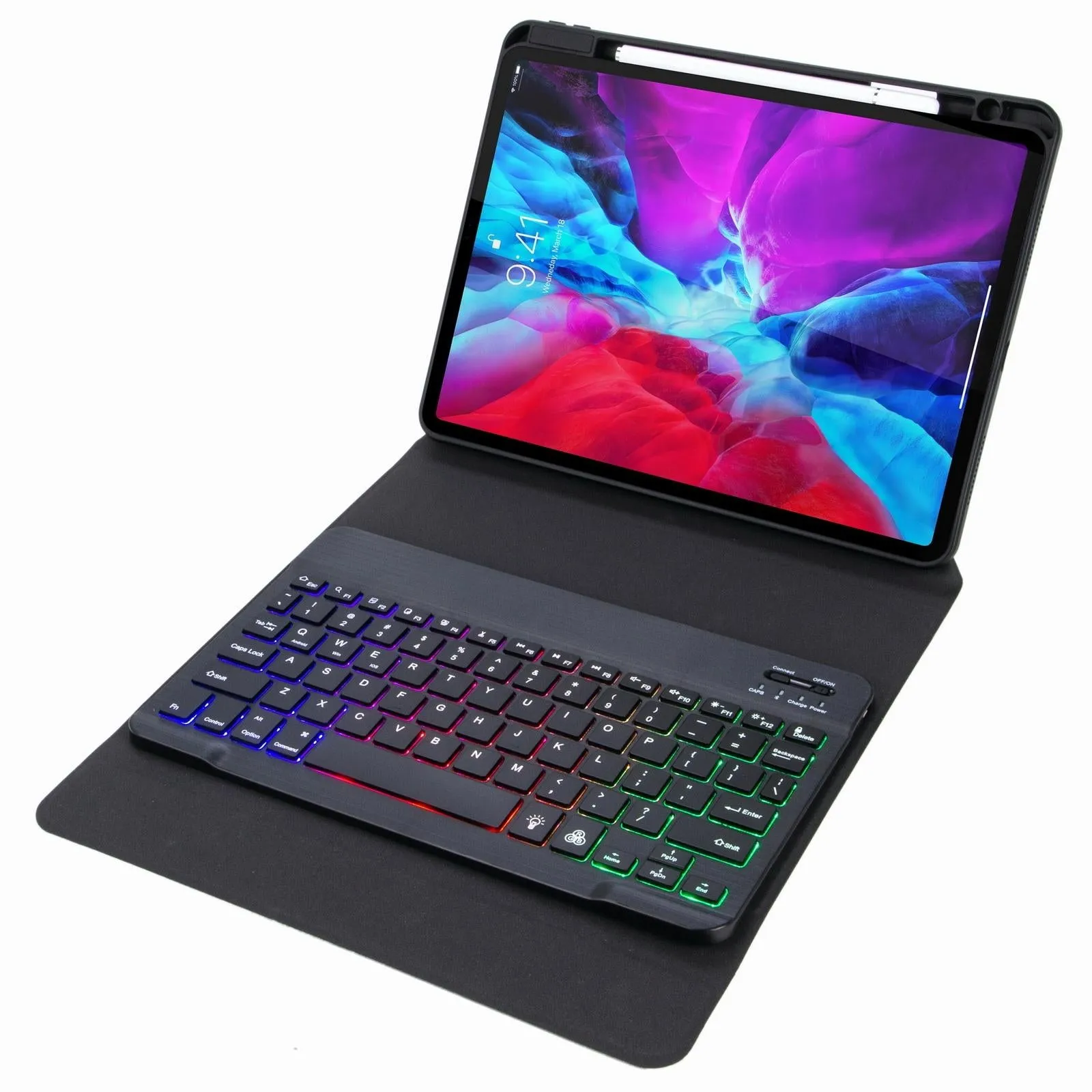 Bluetooth Keyboard Leather Case For Ipad 10.2 / 10.5 With Tri-Colour Backlight & Three-Fold Holder