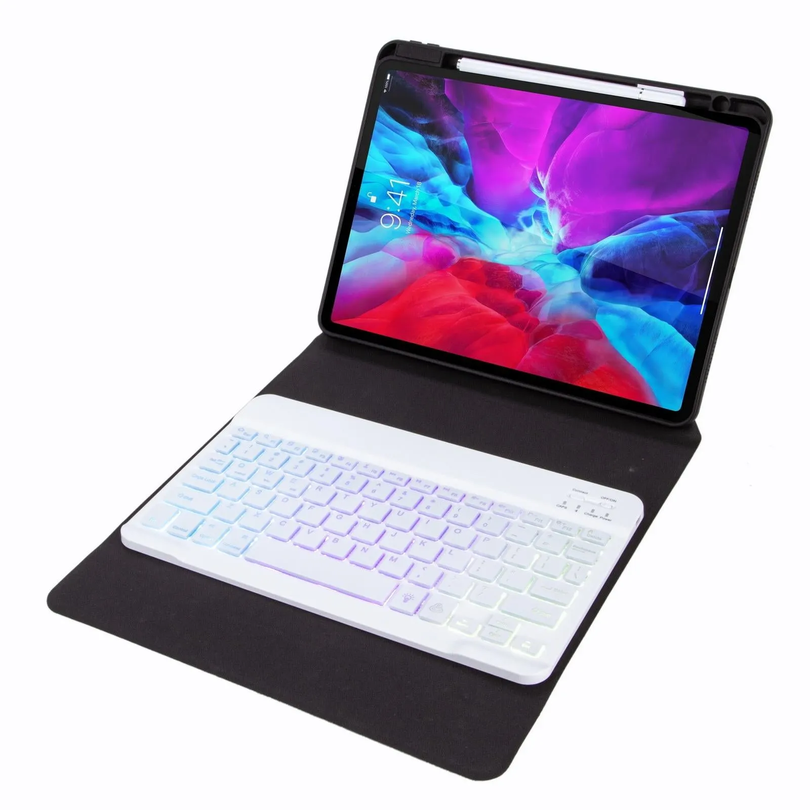 Bluetooth Keyboard Leather Case For Ipad 10.2 / 10.5 With Tri-Colour Backlight & Three-Fold Holder