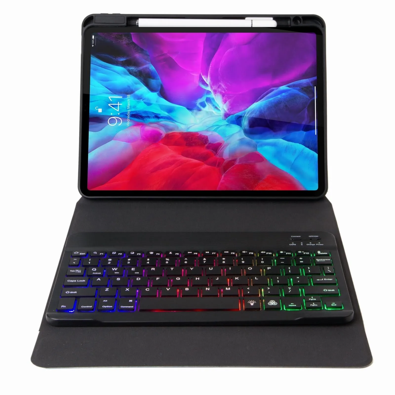 Bluetooth Keyboard Leather Case For Ipad 10.2 / 10.5 With Tri-Colour Backlight & Three-Fold Holder