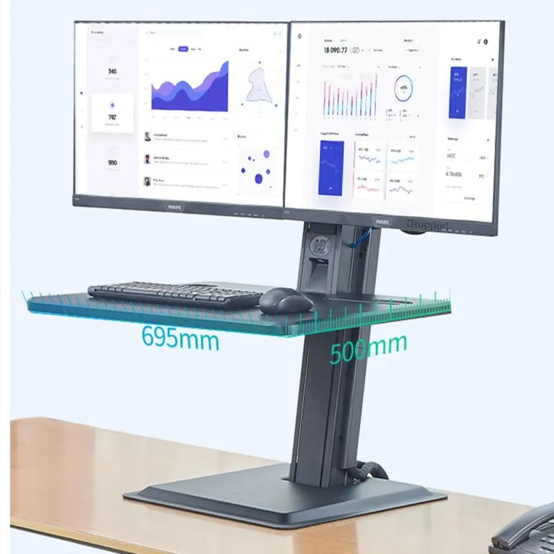 Computer Stand 22-27 Inch Dual Monitor Mount with Keyboard Plate