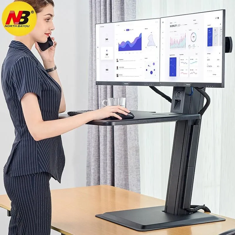 Computer Stand 22-27 Inch Dual Monitor Mount with Keyboard Plate