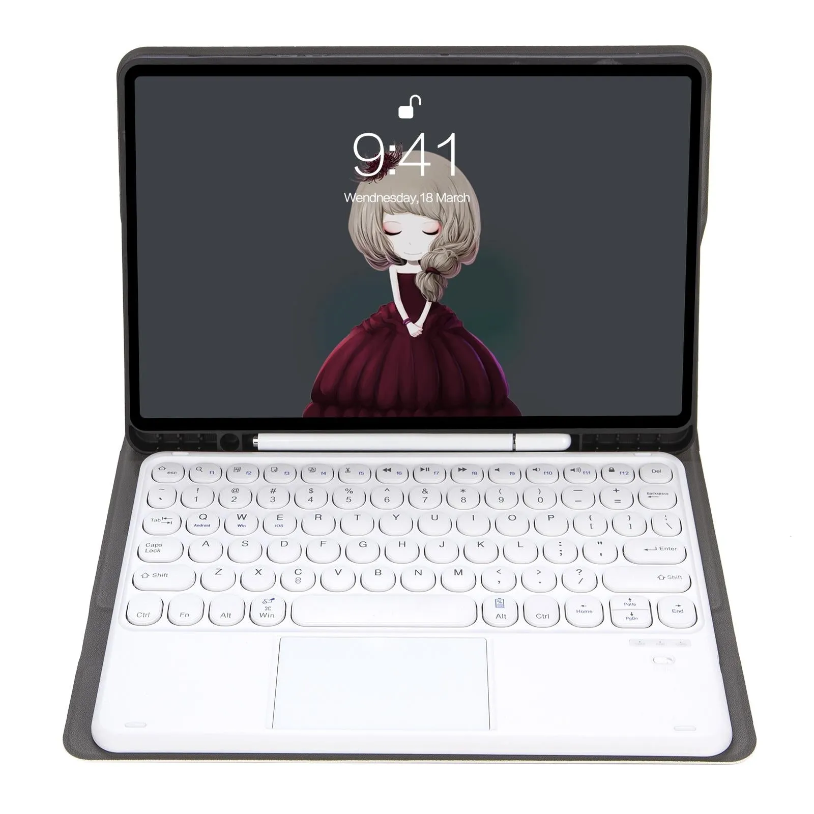 Detachable Bluetooth Keyboard Leather Case For Ipad Air 4 / Pro 11 - Touch Control Pen Slot Stand - Lambskin Texture