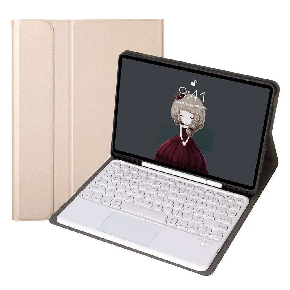 Detachable Bluetooth Keyboard Leather Case For Ipad Air 4 / Pro 11 - Touch Control Pen Slot Stand - Lambskin Texture