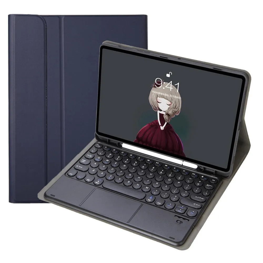 Detachable Bluetooth Keyboard Leather Case For Ipad Air 4 / Pro 11 - Touch Control Pen Slot Stand - Lambskin Texture