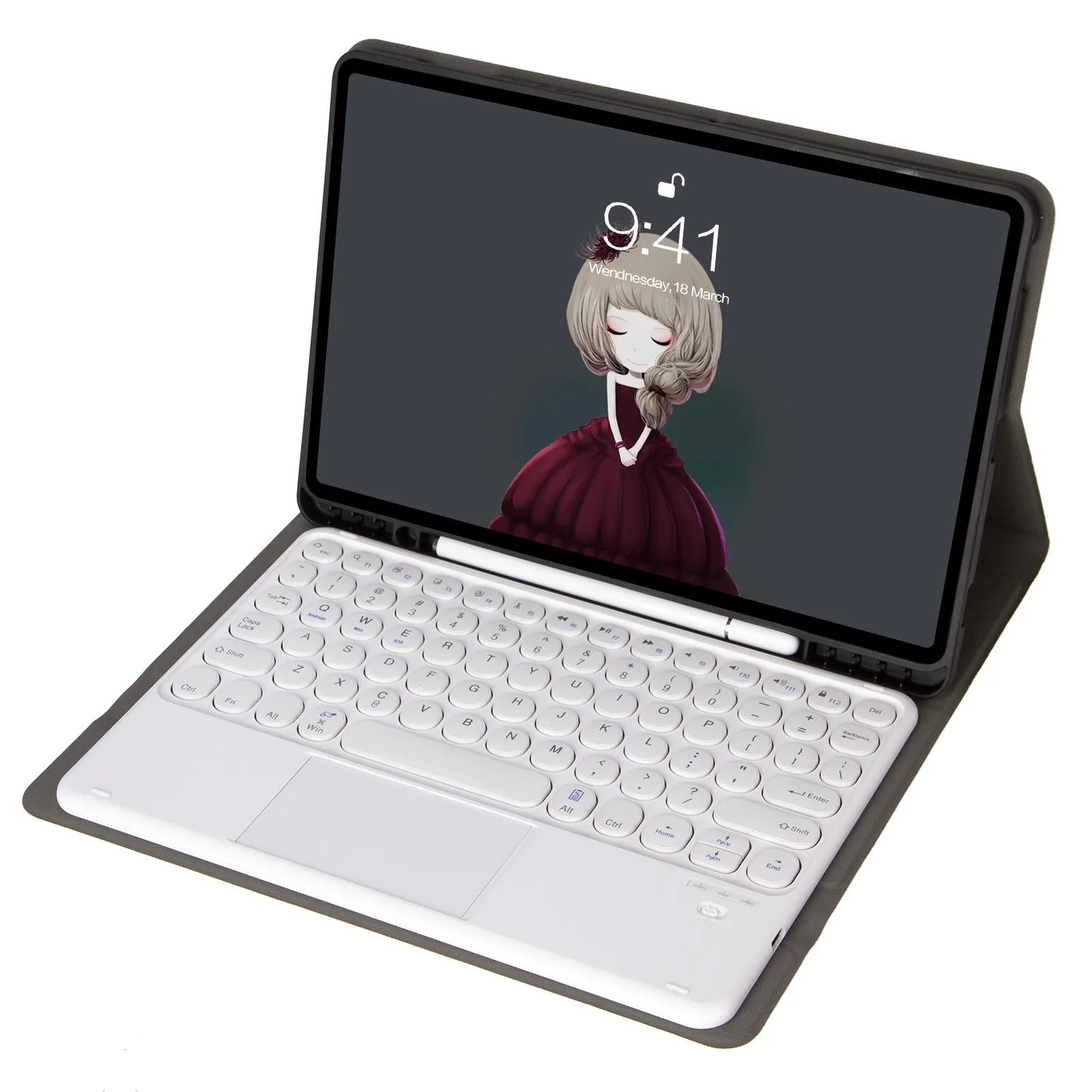 Detachable Bluetooth Keyboard Leather Case For Ipad Air 4 / Pro 11 - Touch Control Pen Slot Stand - Lambskin Texture
