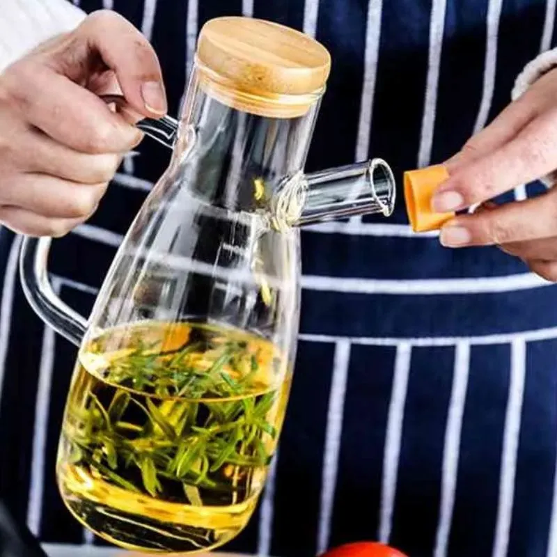 Glass Oil Bottle With Wooden Lid 1000ml