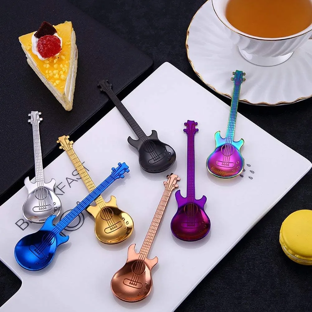 Guitar Teaspoons 7pcs Stainless Steel Colorful Dessert Spoon