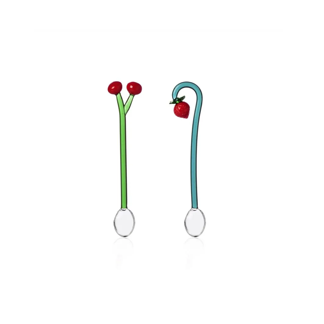 ICHENDORF FRUITS & FLOWER CHERRIES & STRAWBERRIES SPOON SET OF 2