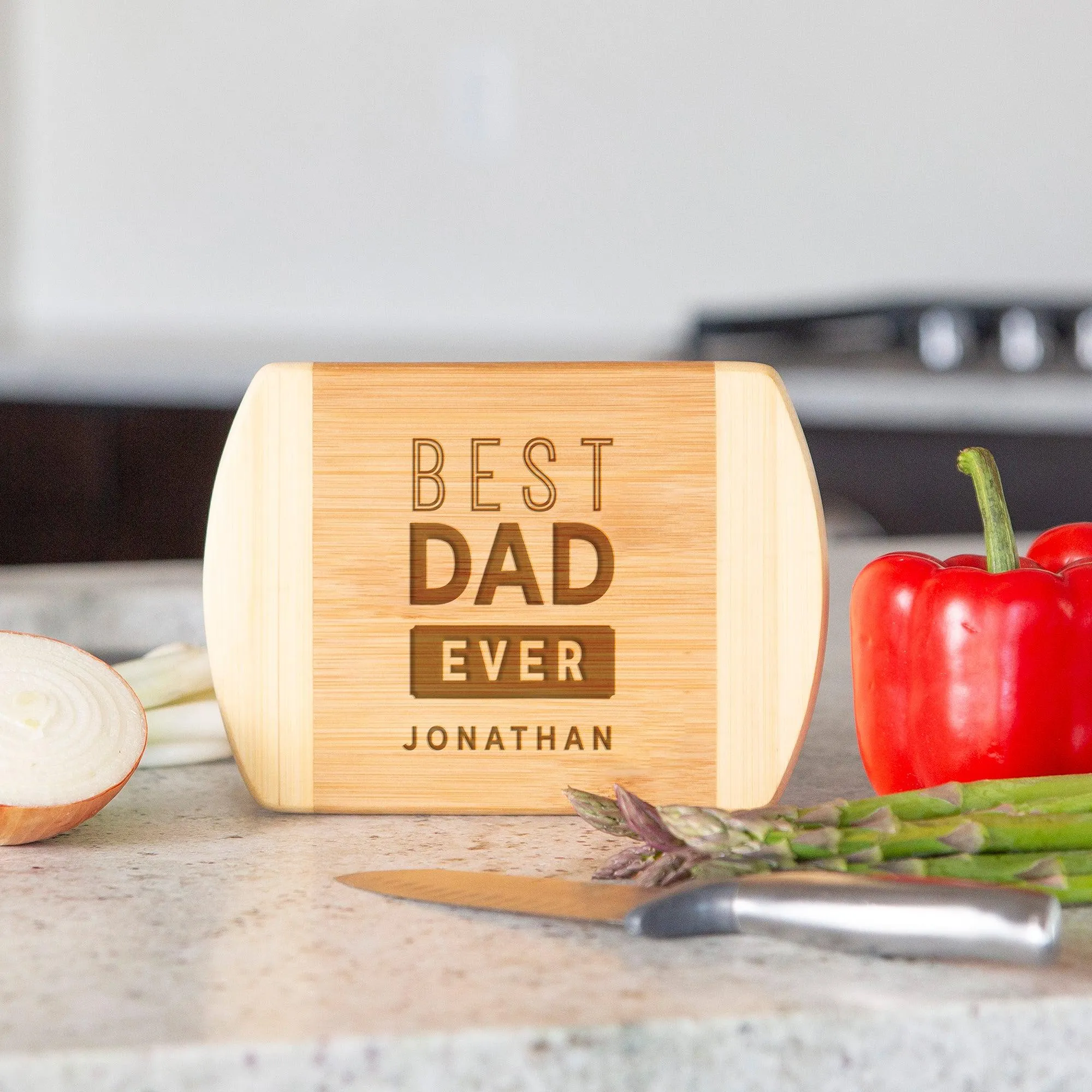 Personalized Two-Tone Bamboo Cutting Boards for Dad
