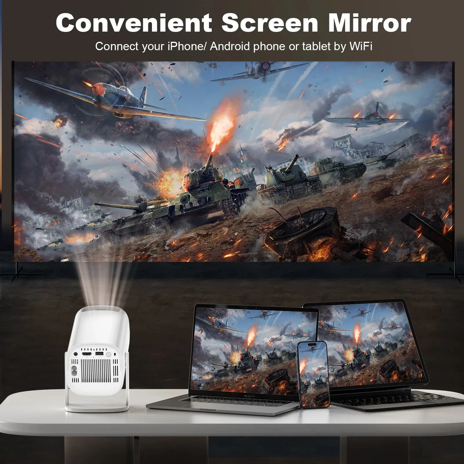 Portable Projector Android 11 WiFi6 Support 4K 1080P BT5.0 Projector 1208*720P Home Cinema Portable Projector