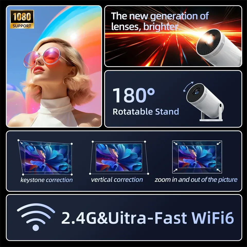Portable Smart Projector 4K HD Screen 1280*720P 5G Wireless.
