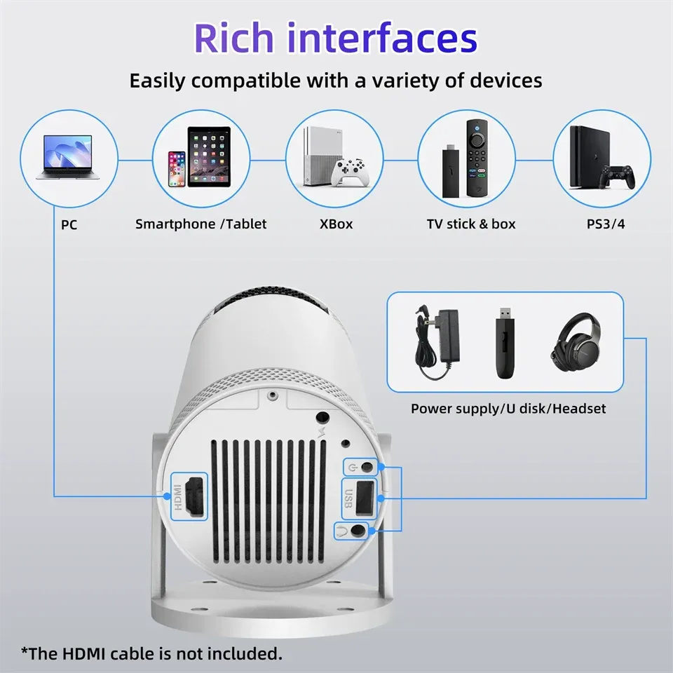 Portable Smart Projector 4K HD Screen 1280*720P 5G Wireless.