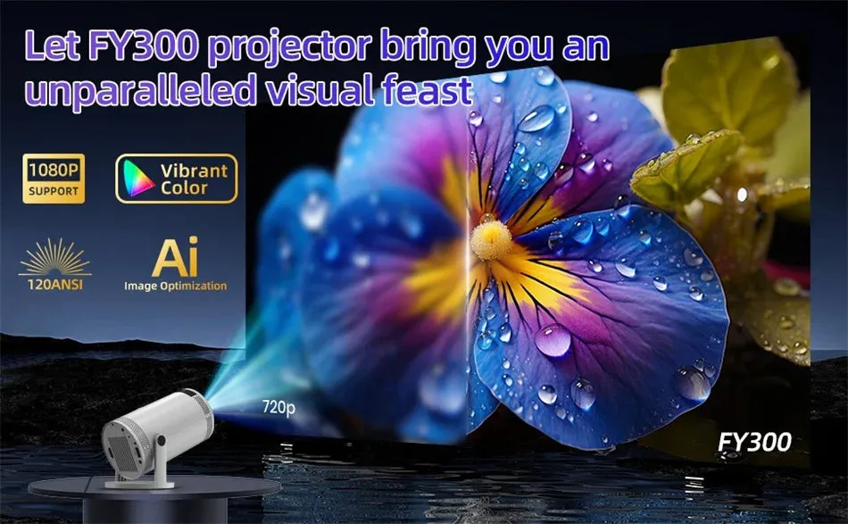 Portable Smart Projector 4K HD Screen 1280*720P 5G Wireless.