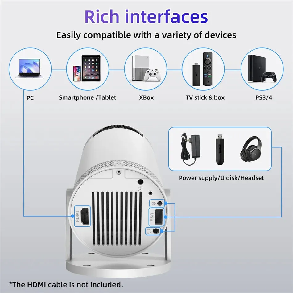 Portable Smart Projector 4K HD Screen 1280*720P 5G Wireless.