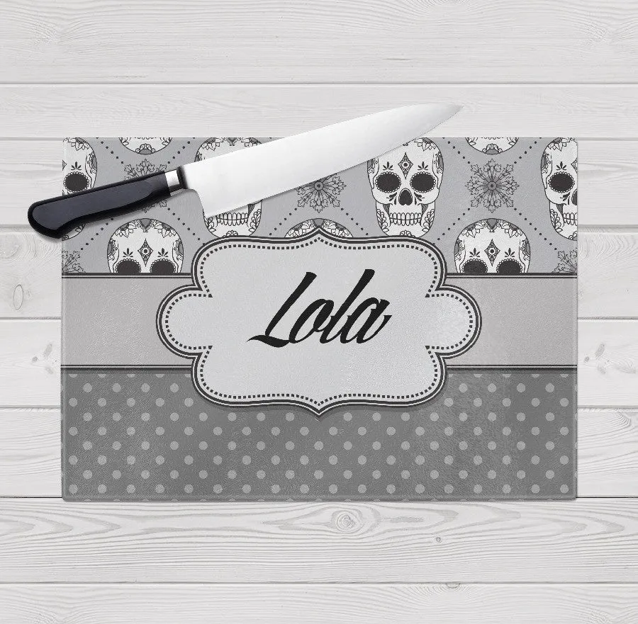 Silver Dot Personalized Sugar Skull Cutting Boards